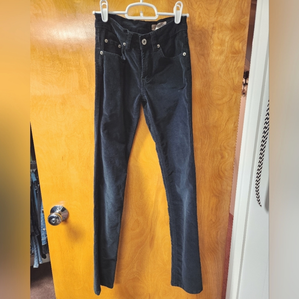 Buffalo David Bitton Mid Rise Black Stretch Velvet Skinny Pants 24